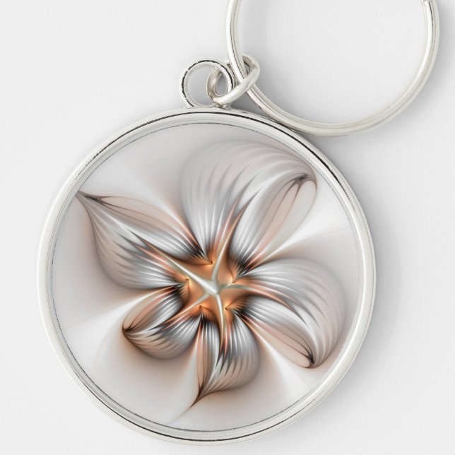 Floral Elegance Modern Abstract Fractal Art Key Ring (Front)