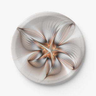 Floral Elegance Modern Abstract Fractal Art Paper Plate