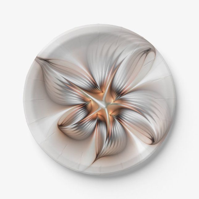 Floral Elegance Modern Abstract Fractal Art Paper Plate (Front)