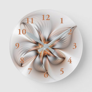 Floral Elegance Modern Abstract Fractal Art Round Clock