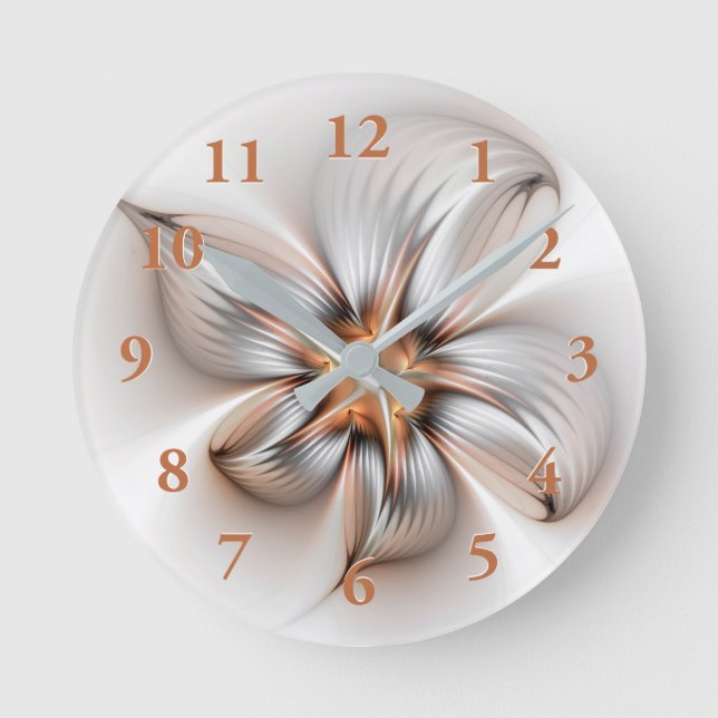 Floral Elegance Modern Abstract Fractal Art Round Clock (Front)