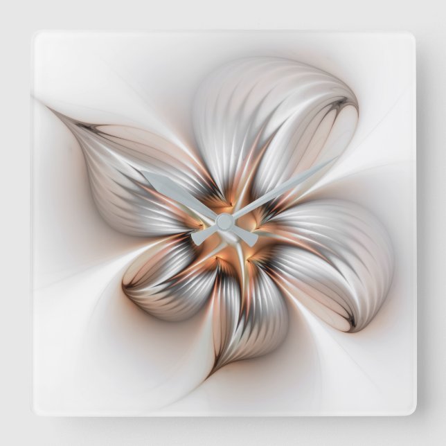 Floral Elegance Modern Abstract Fractal Art Square Wall Clock (Front)