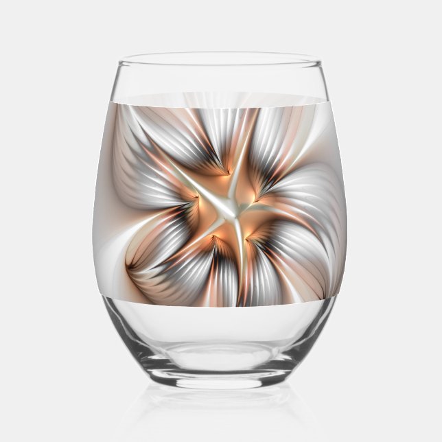 Floral Elegance Modern Abstract Fractal Art Stemless Wine Glass (Back)