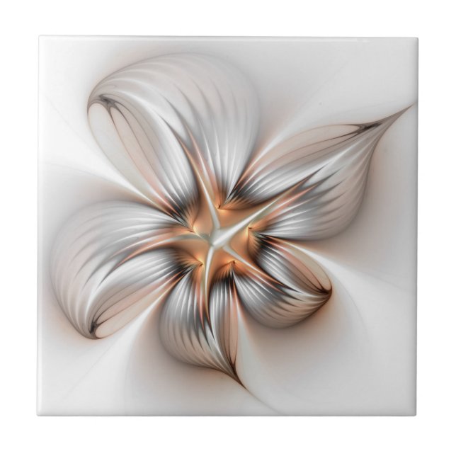 Floral Elegance Modern Abstract Fractal Art Tile (Front)