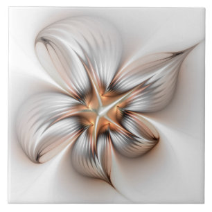 Floral Elegance Modern Abstract Fractal Art Tile