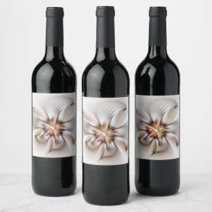 Floral Elegance Modern Abstract Fractal Art Wine Label
