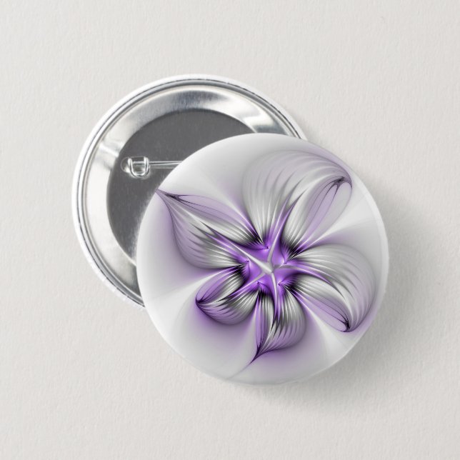 Floral Elegance Modern Abstract Violet Fractal Art 6 Cm Round Badge (Front & Back)