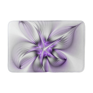 Floral Elegance Modern Abstract Violet Fractal Art Bath Mat