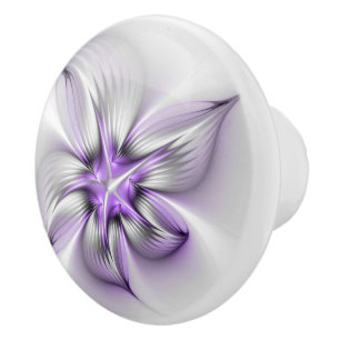 Floral Elegance Modern Abstract Violet Fractal Art Ceramic Knob