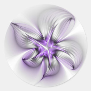 Floral Elegance Modern Abstract Violet Fractal Art Classic Round Sticker