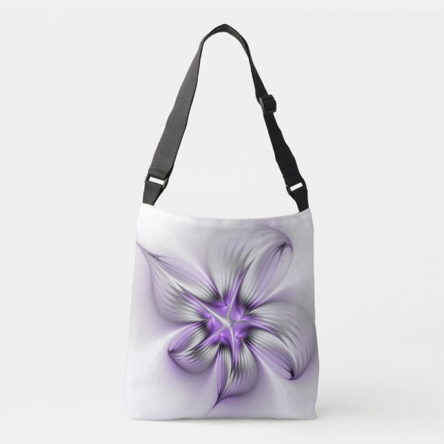 Floral Elegance Modern Abstract Violet Fractal Art Crossbody Bag (Front)