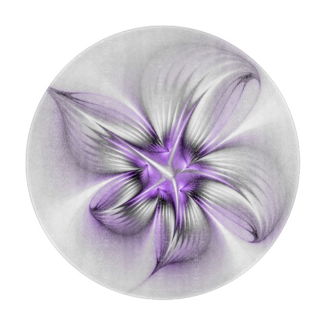 Floral Elegance Modern Abstract Violet Fractal Art Cutting Board (Front)