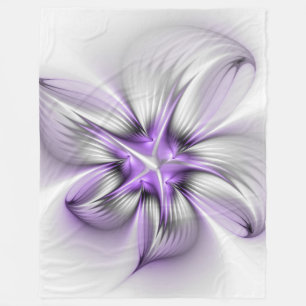 Floral Elegance Modern Abstract Violet Fractal Art Fleece Blanket