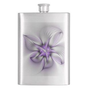 Floral Elegance Modern Abstract Violet Fractal Art Hip Flask
