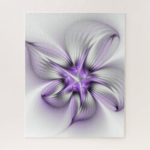 Floral Elegance Modern Abstract Violet Fractal Art Jigsaw Puzzle