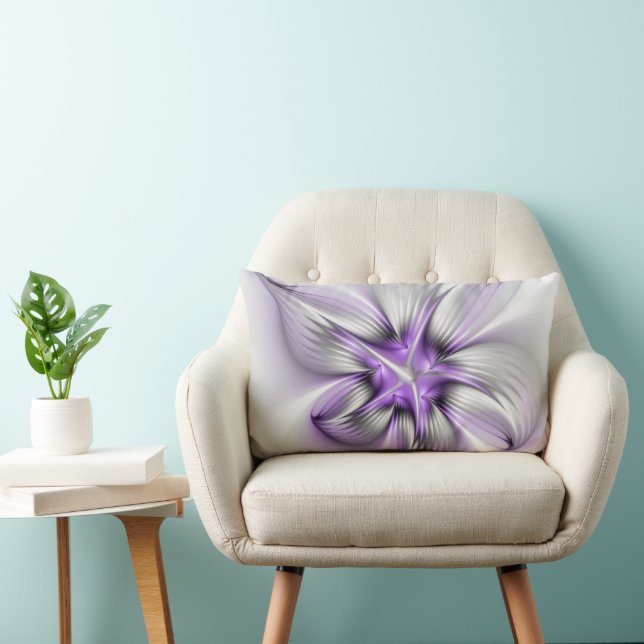 Floral Elegance Modern Abstract Violet Fractal Art Lumbar Cushion (Chair)