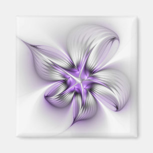 Floral Elegance Modern Abstract Violet Fractal Art Magnet