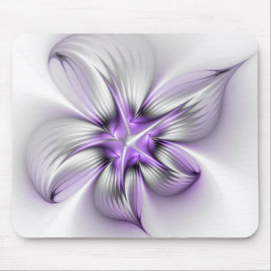 Floral Elegance Modern Abstract Violet Fractal Art Mouse Mat