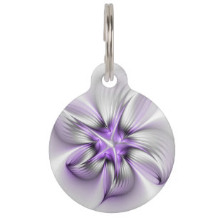 Floral Elegance Modern Abstract Violet Fractal Art Pet Tag