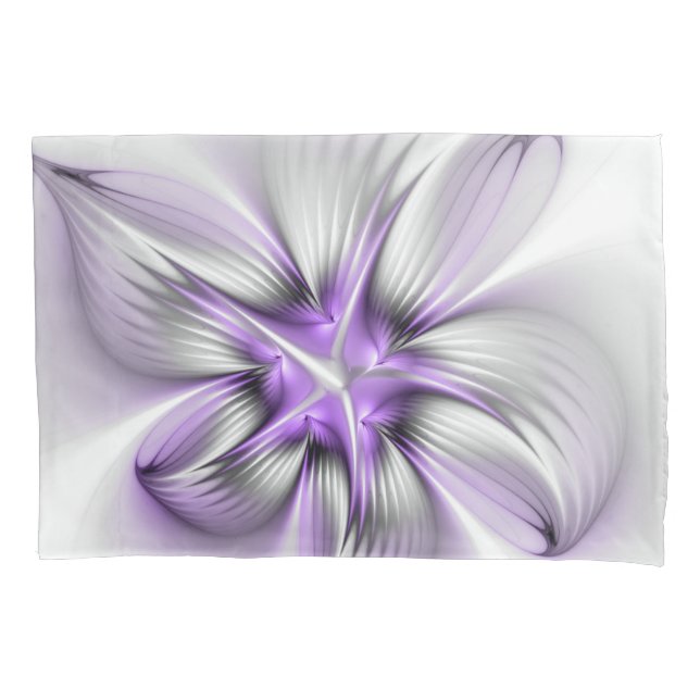 Floral Elegance Modern Abstract Violet Fractal Art Pillowcase (Front)