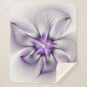 Floral Elegance Modern Abstract Violet Fractal Art Sherpa Blanket