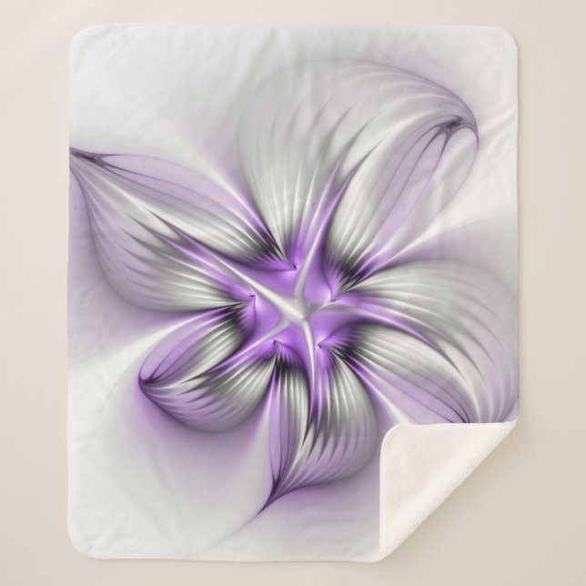 Floral Elegance Modern Abstract Violet Fractal Art Sherpa Blanket (Front)