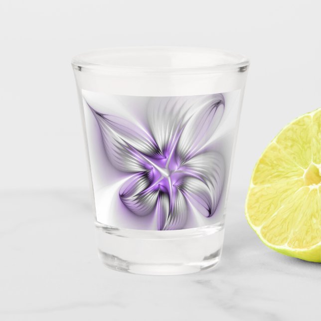 Floral Elegance Modern Abstract Violet Fractal Art Shot Glass (Front)