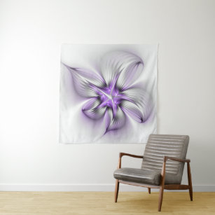 Floral Elegance Modern Abstract Violet Fractal Art Tapestry
