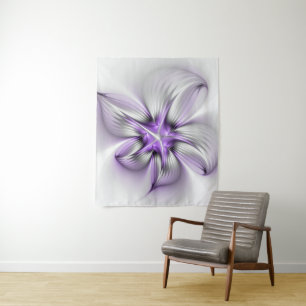 Floral Elegance Modern Abstract Violet Fractal Art Tapestry