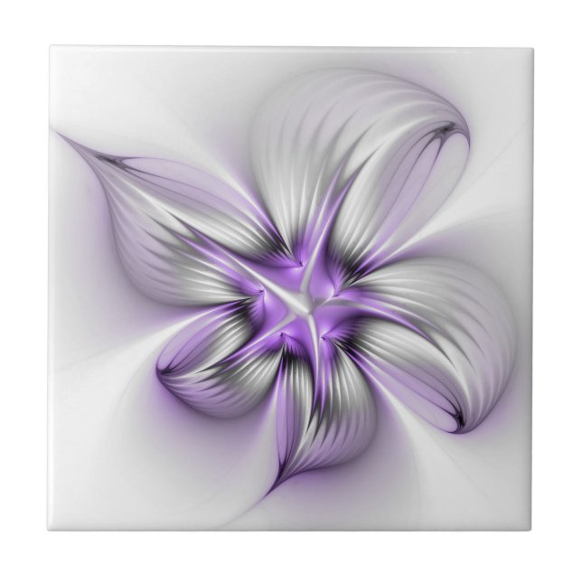 Floral Elegance Modern Abstract Violet Fractal Art Tile (Front)