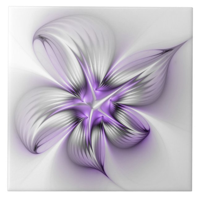 Floral Elegance Modern Abstract Violet Fractal Art Tile (Front)