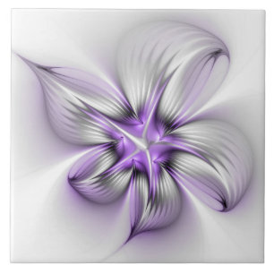 Floral Elegance Modern Abstract Violet Fractal Art Tile