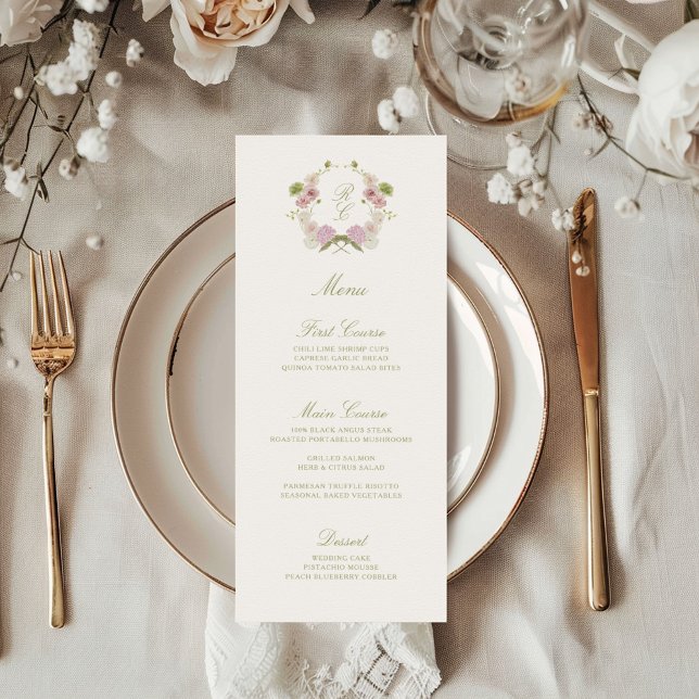 Floral Elegance Monogram Crest Wedding Menu (Creator Uploaded)