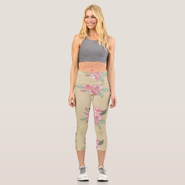 Floral Elegance Pattern Capri Leggings (Front)