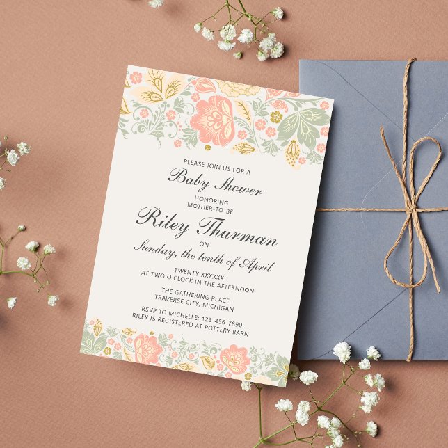 Floral Elegance Peach Blush Sage Baby Shower Invitation (Creator Uploaded)