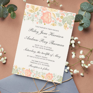 Floral Elegance Peach Blush Sage Classic Wedding Invitation