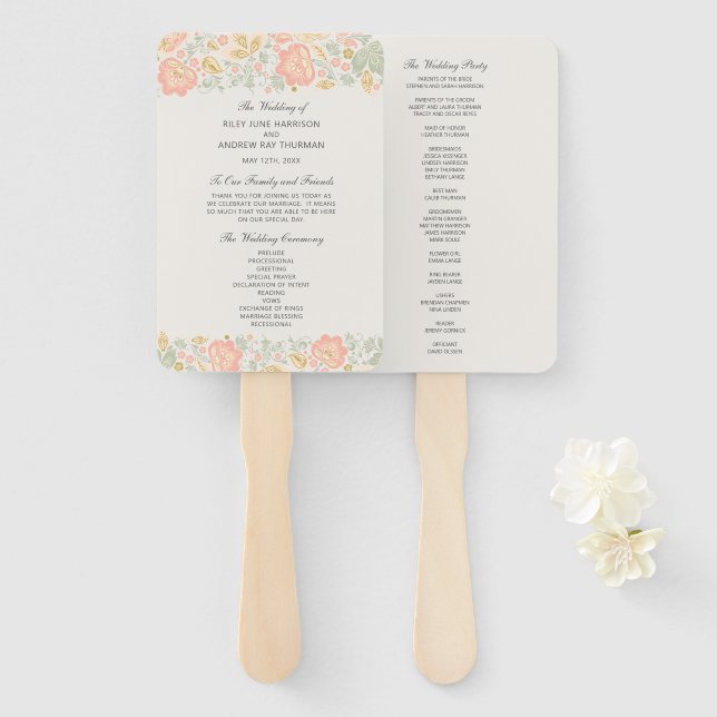 Floral Elegance Peach Blush Sage Wedding Ceremony  Hand Fan (Front and Back)