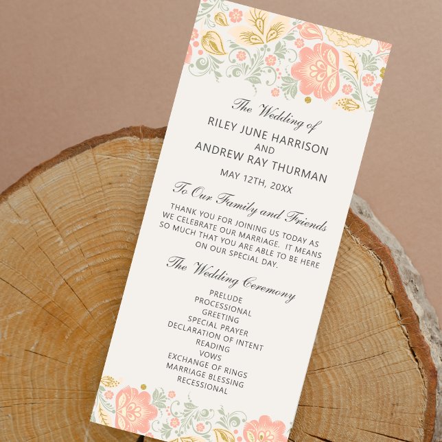 Floral Elegance Peach Blush Sage Wedding Ceremony Programme (Creator Uploaded)