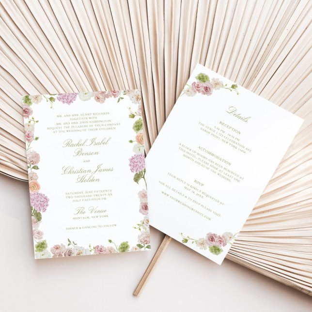 Floral Elegance Pink Green All in one Wedding Invitation (Creator Uploaded)