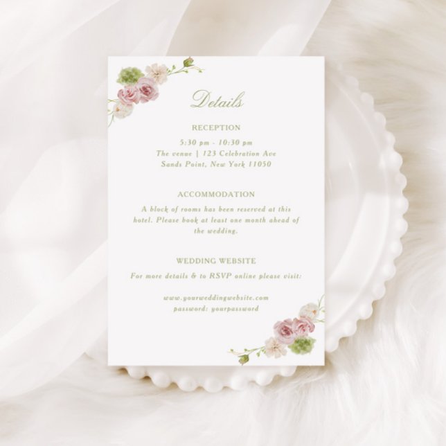 Floral Elegance Pink Green Wedding Enclosure Card (Creator Uploaded)