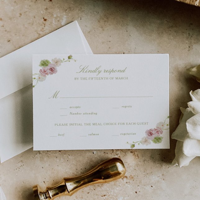 Floral Elegance Pink Green Wedding RSVP Card (Creator Uploaded)