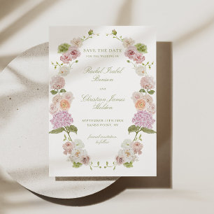 Floral Elegance Pink Green Wedding Save The Date