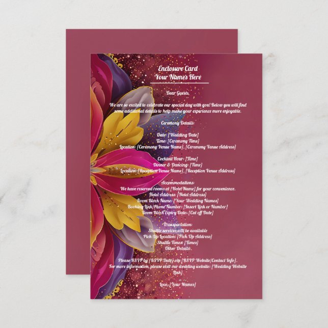 Floral Elegance , Pink Sparkle Wedding Collection Enclosure Card (Front/Back)