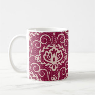 Floral Elegance: Red Lace Pattern Coffee Mug