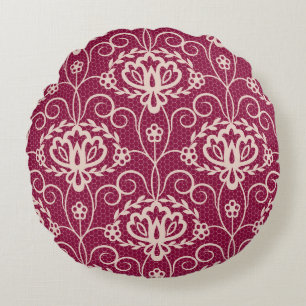 Floral Elegance: Red Lace Pattern Round Cushion