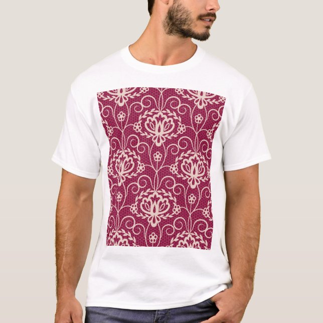 Floral Elegance: Red Lace Pattern T-Shirt (Front)