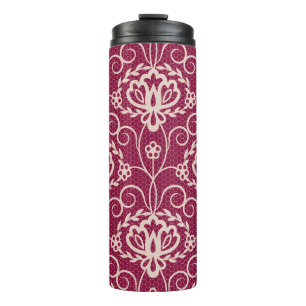 Floral Elegance: Red Lace Pattern Thermal Tumbler
