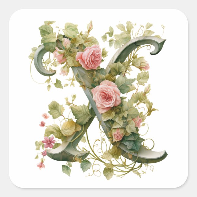 Floral Elegance Square Sticker (Front)