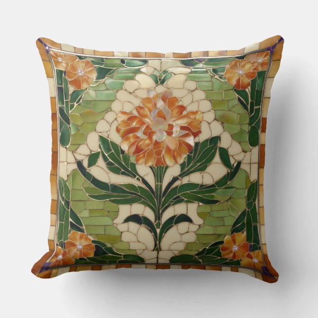 Floral Elegance: Tiled Motif with Freshwater Pearl Cushion (Front)