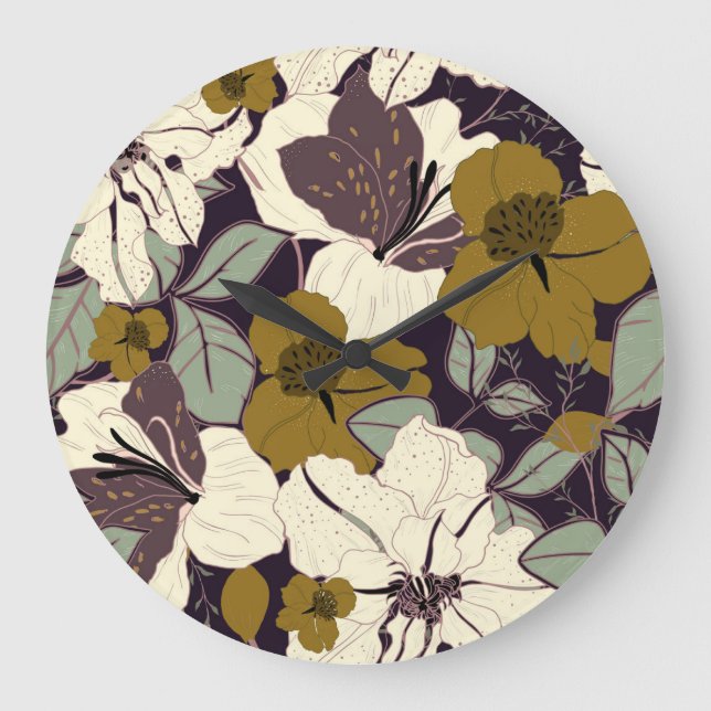 Floral elegance, vintage leaf pattern. large clock (Front)